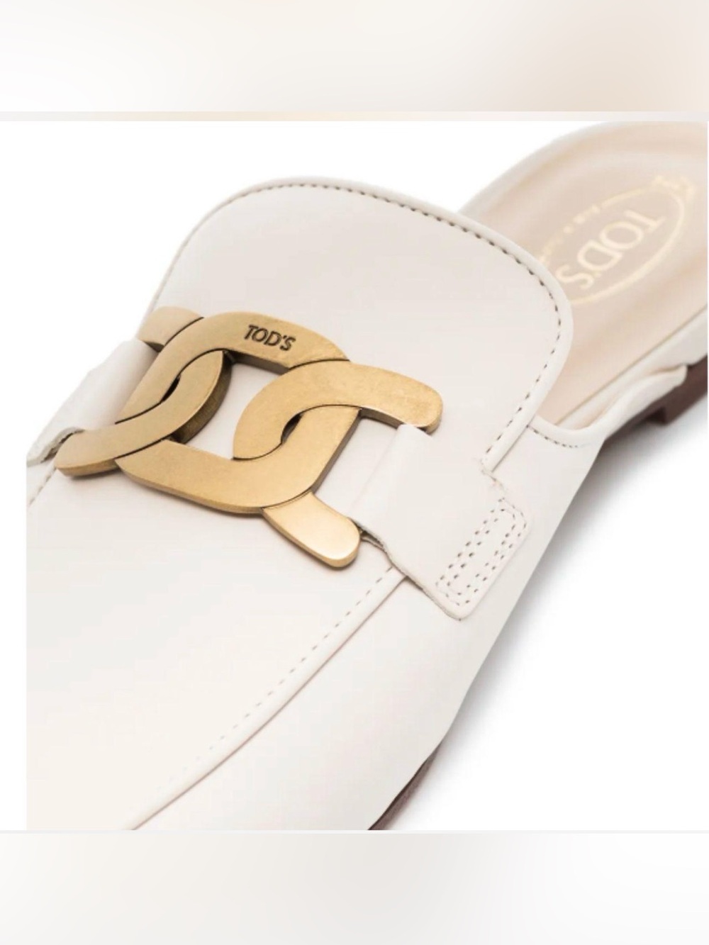 TOD'S Sabot Cream Butter Soft  Leather  Mule w/ Gold Hardware BRAND NEW size 37